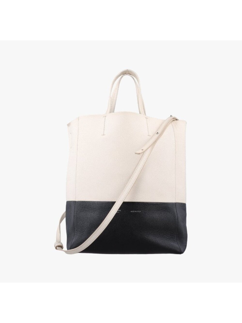 Celine Cabas Tote Bag Cream Black Leather
